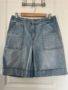 Misa Los Angeles Light Blue Denim Patch Pocket Bermuda Shorts